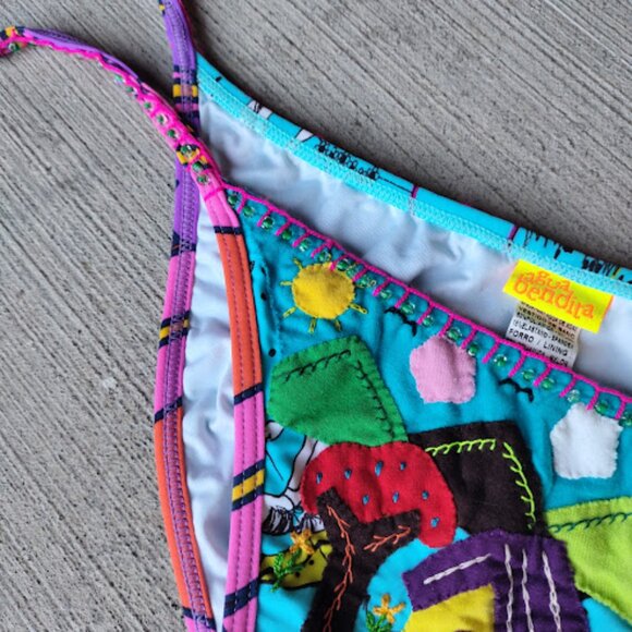 AGUA BENDITA Beaded Embellished Adjustable Side Tie Bikini Swimsuit Bottoms L - Picture 6 of 9